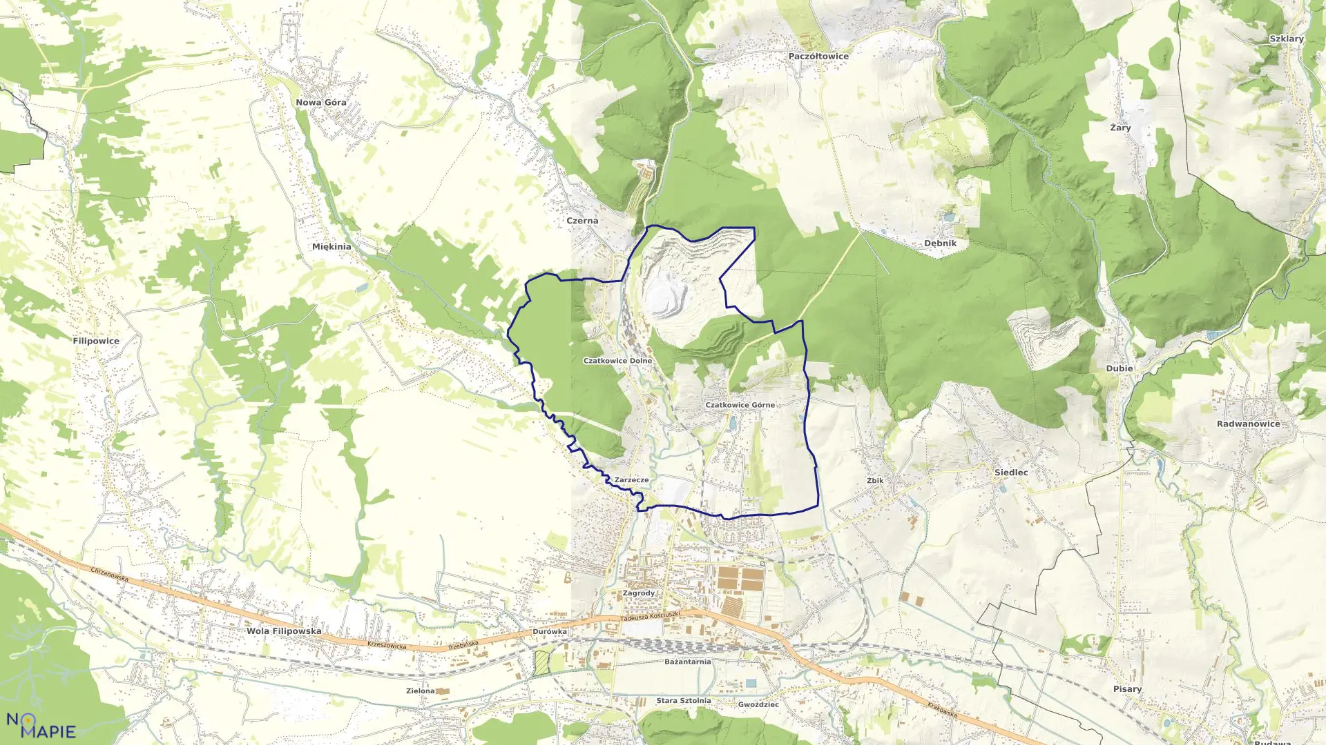 Mapa obrębu Czatkowice w gminie Krzeszowice
