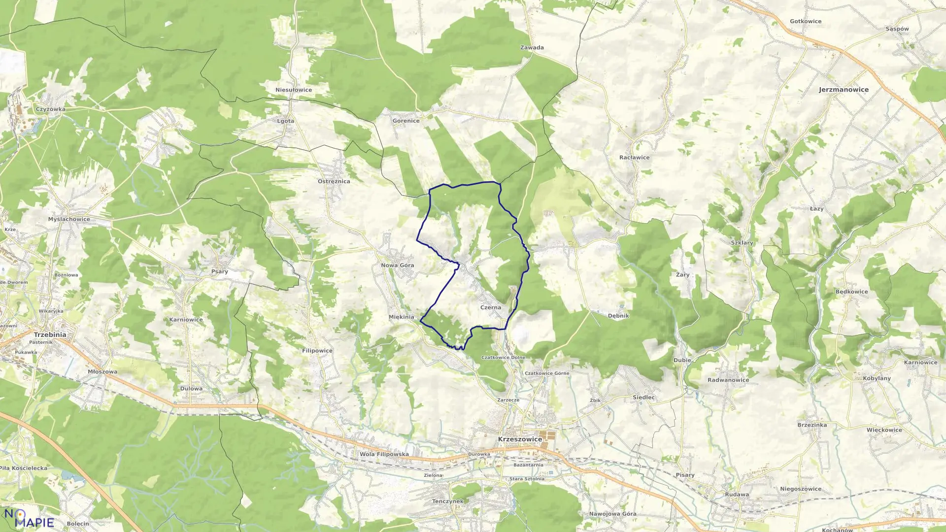 Mapa obrębu Czerna w gminie Krzeszowice