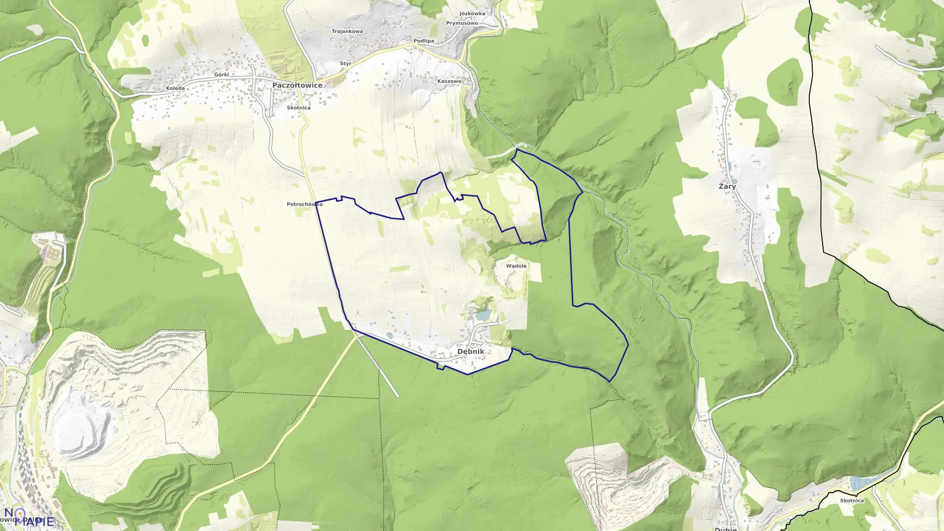 Mapa obrębu Dębnik w gminie Krzeszowice