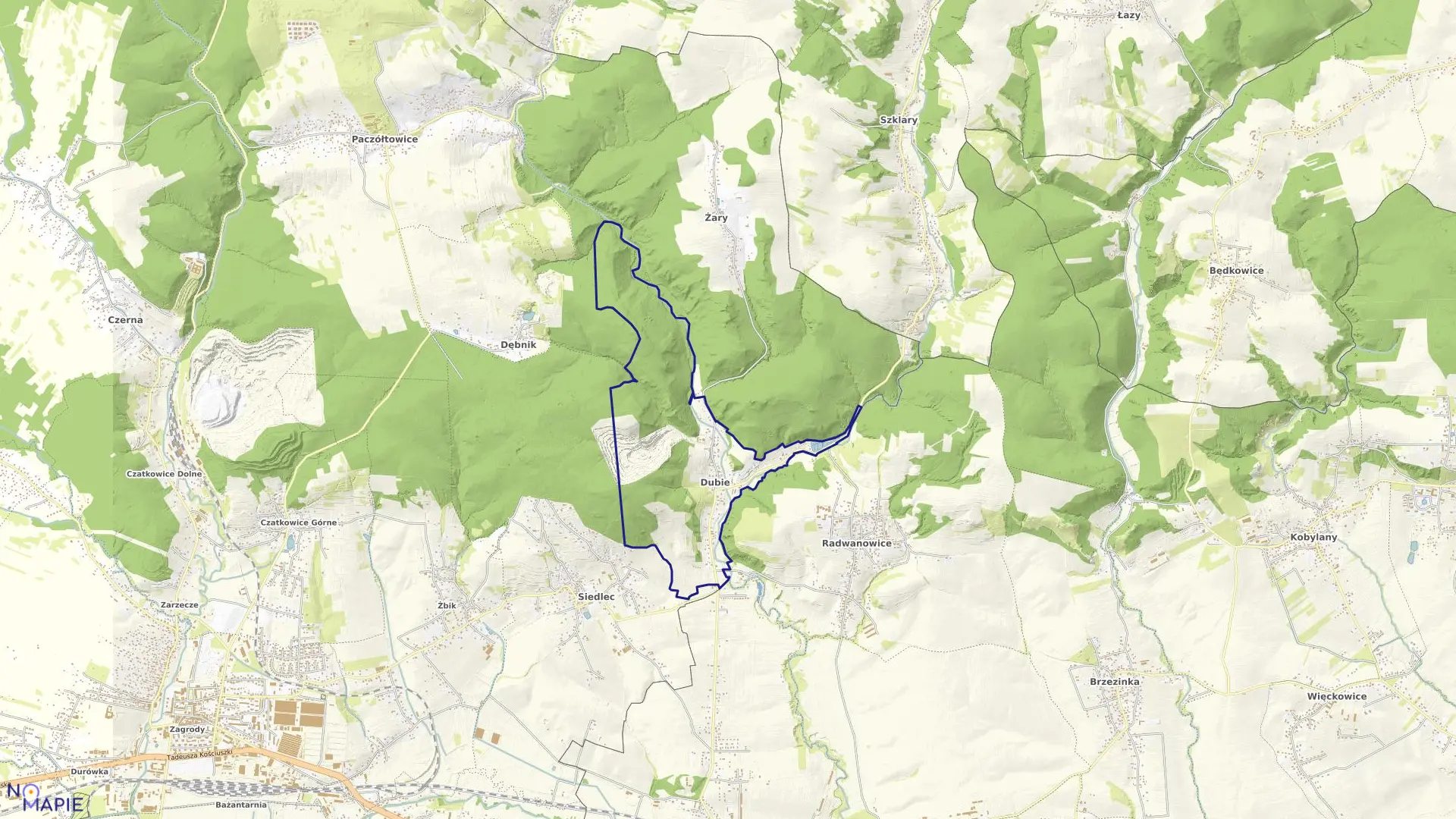 Mapa obrębu Dubie w gminie Krzeszowice