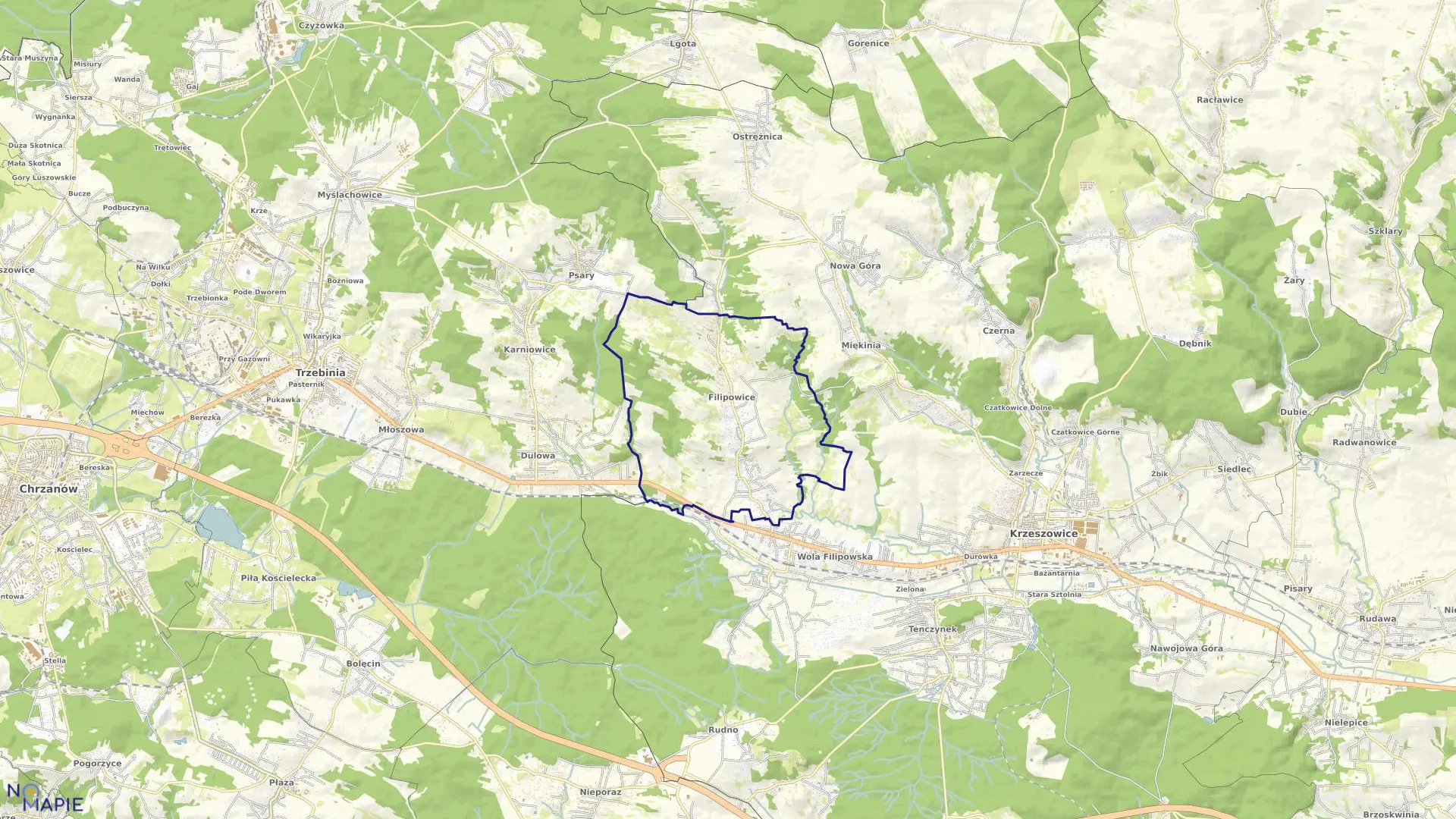 Mapa obrębu Filipowice w gminie Krzeszowice