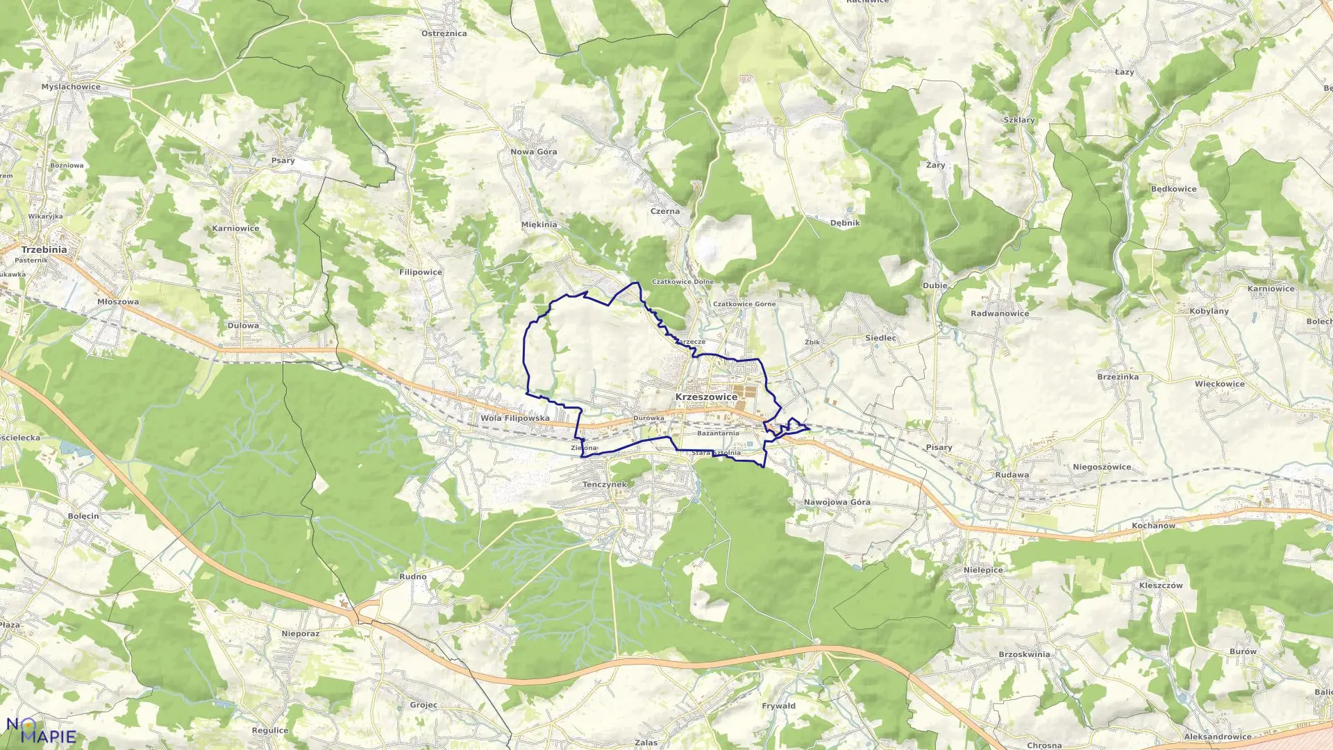 Mapa obrębu Krzeszowice w gminie Krzeszowice