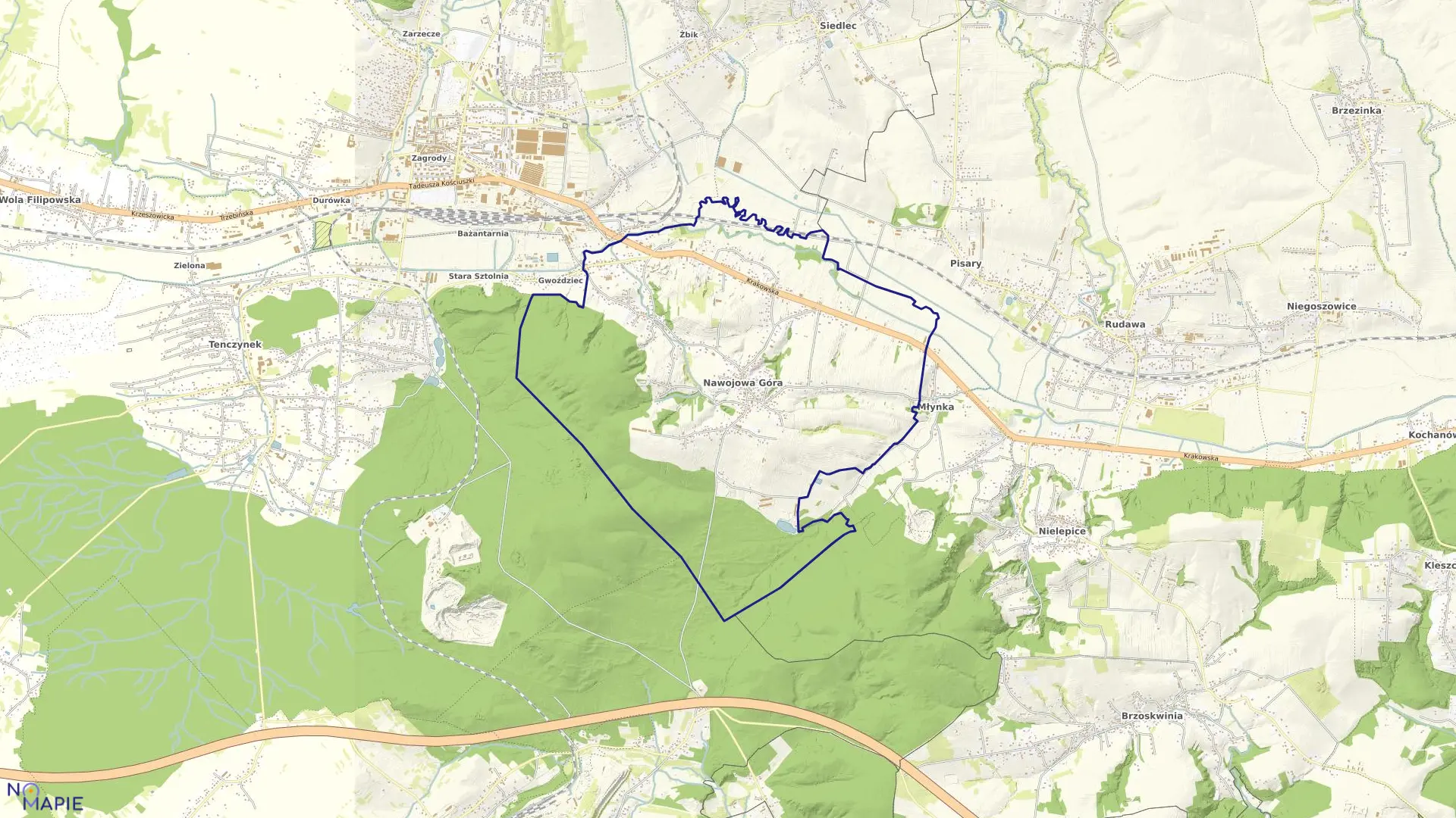 Mapa obrębu Nawojowa Góra w gminie Krzeszowice