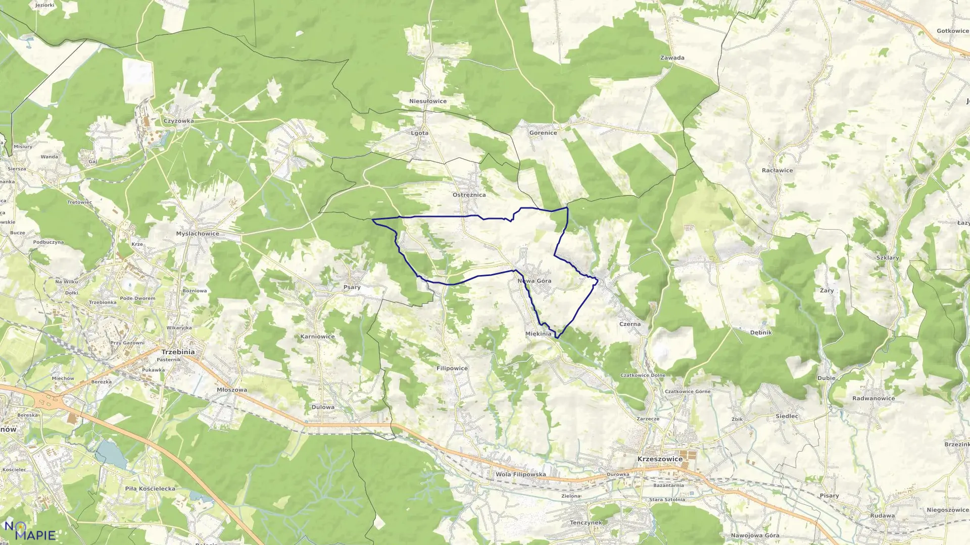 Mapa obrębu Nowa Góra w gminie Krzeszowice