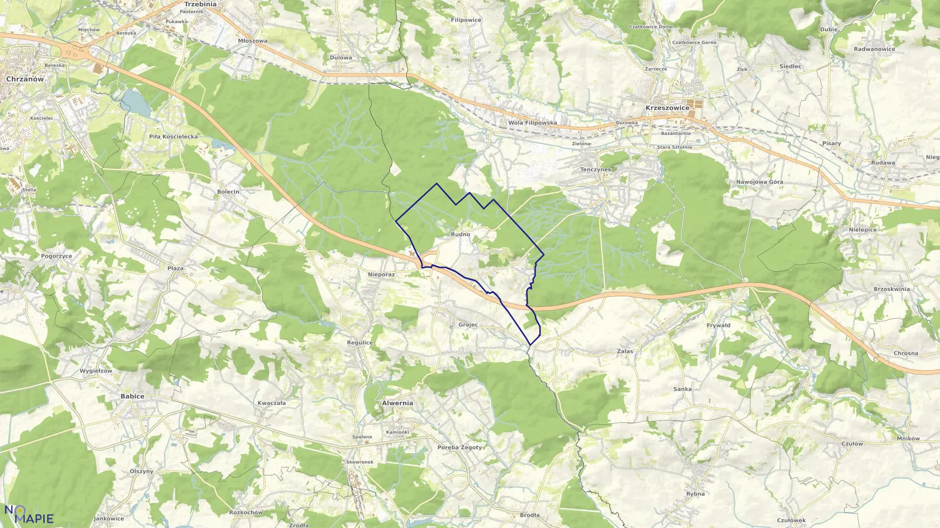 Mapa obrębu Rudno w gminie Krzeszowice