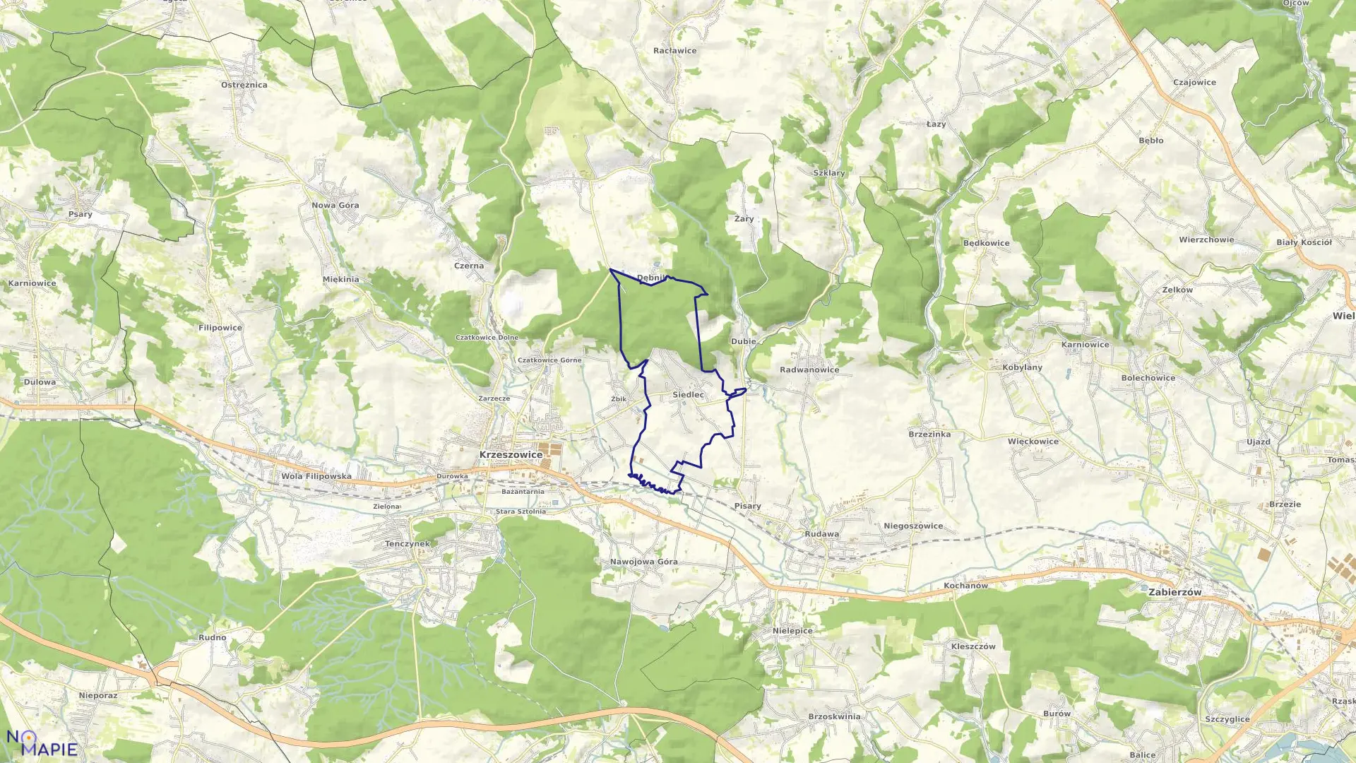 Mapa obrębu Siedlec w gminie Krzeszowice