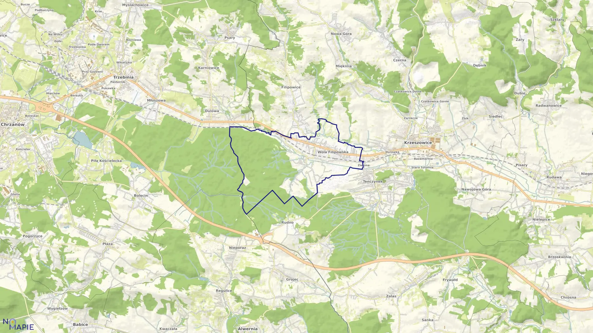 Mapa obrębu Wola Filipowska w gminie Krzeszowice