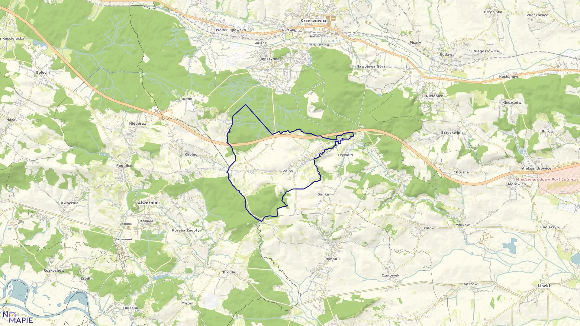 Mapa obrębu Zalas w gminie Krzeszowice