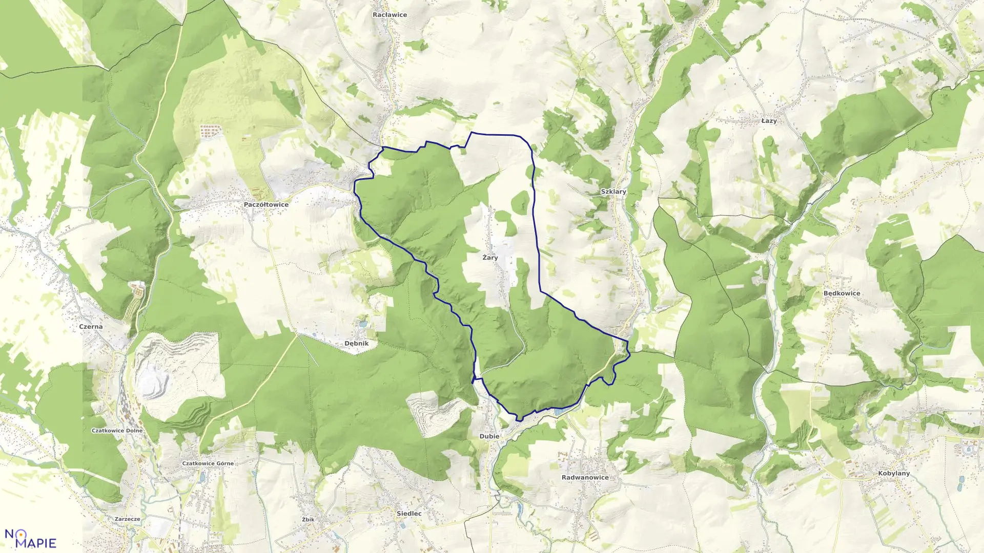 Mapa obrębu Żary w gminie Krzeszowice