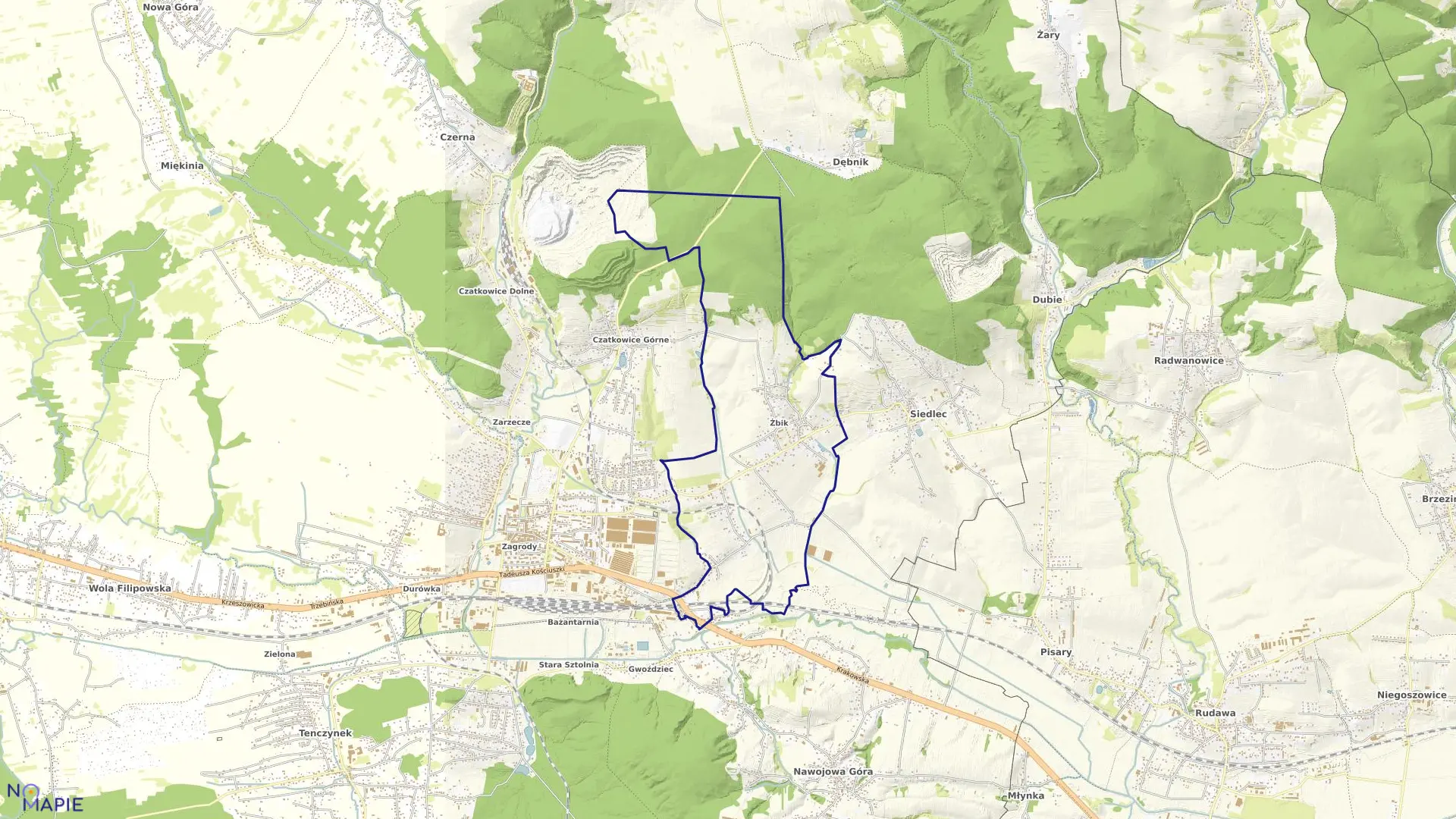 Mapa obrębu Żbik w gminie Krzeszowice
